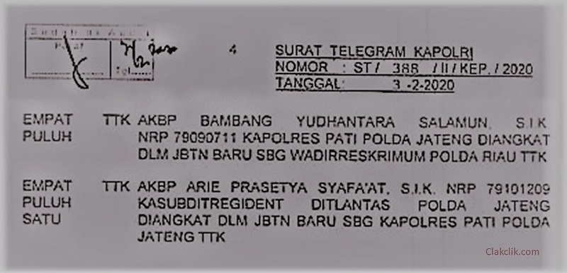 Screenshoot lembaran telegram Kapolri Nomor: ST /388/II/KEP/2020 yang beredar di medsos / Clakclik.com Screenshoot lembaran telegram Kapolri Nomor: ST /388/II/KEP/2020 yang beredar di medsos / Clakclik.com